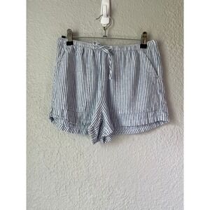 Garage Linen Blend Striped‎ Shorts Blue White Drawstring Beach XS